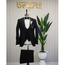 Bys Beystil Erkek Sivri Yaka Siyah Damatlık Ve Smokin Takım 10003 - Slim Fit
