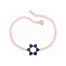 Aşkın Fısıltısı Safir Kalp Taşlı Bileklik 925 Ayar Gümüş Kalp Zincir 20 Cm Rose Gold