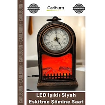 Özel Üretim Dekoratif Nostaljik Antika Masa Tasarım Pilli Usb Led Işıklı Siyah Eskitme Şömine Saat Çok Renkli