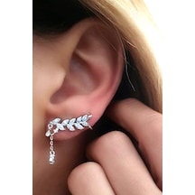 Pırlanta Işıltısında Zirkon Taşlı Gümüş Lüks Tek Earcuff Küpe
