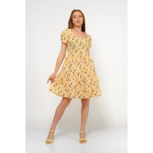 Kadın Kare Yaka Büzgü Detaylı Mini Elbise 4447/95 001 Kadın Kare Yaka Büzgü Detaylı Mini Elbise 4447/95 001