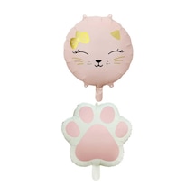 Retro Pembe Renkli Kedi Ve Pati Folyo Balon Set Pembe