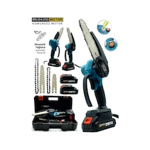 Rowermax Kömürsüz Motor Otomatik Yağlamalı Çift Pala-zincir Dal Budama Akülü Ağaç Kesme Testere