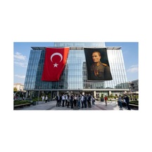Üniformalı Gazi Mustafa Kemal Atatürk Bayrak Ve Türk Bayrağı Premium Raşel Kumaş 2'li Set 10x15 Metre Ata9 Diğer