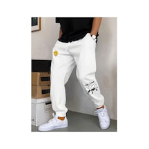 Tarzsokak Letter Graphic Drawstring Waist Eşofman Altı Beyaz