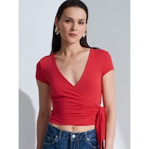 Dilvin 32923 Kısa Kollu Kruvaze Top-kırmızı