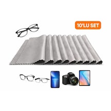 Gri Gözlük Temizleme Bezi, Gri, Mikrofiber, 10'lu Set, Telefon Kamera Tablet Ekran Temizliği İçin