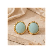 Gold Çerçeveli Mint Taş Görünümlü Büyük Boy Stud Küpe Mint - 886706113 Mint - 886706113 Mint