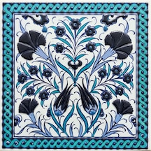 Armada Çini 20x20 Cm Ed 366 Lale Karanfil Turkuazx Koballt Desenli Eldekoru Çini Karo