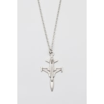 Modern F-5 Tiger Uçak Kolye - Düz Ezme İthal Zincirli Unisex Gümüş Kaplama - 60 Cm Gümüş