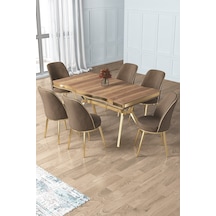 Canisa Prah Serisi 90x160 Lak Panel Hazar Gold Ayak Masa Takımı 6 Cappucino Sandalye Hazar Masa Cappucino Sandalye Ayaklar Gold