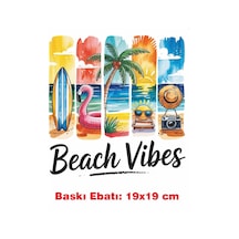 Deniz Kum Güneş Temalı Ütü İle Yapışan Tekstil Kumaş Tişört Baskı 3356