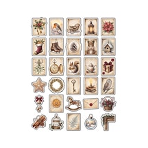 30 Adet Vintage Nostaljik Kış Sticker Seti - Ajanda Scrapbook Ve Defter İçin Çok Renkli
