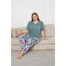 Büyük Beden Likralı Penye Pijama Takımı 8476 Yeşil