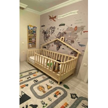 Babykinder Baby Kinder Back Roofed Doğal Ahşap Yatak Montessori Bebek Ve Çoc