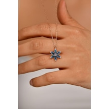 Roza Silver Akuamarin Taşlı Rose Lotus Çiçeği Gümüş Kolye Rn10228