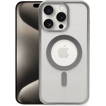 Newface Apple Uyumlu iPhone 15 Pro Kılıf Erozi Magsafe Kapak - Gümüş Gümüş