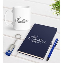 Kişiye Özel Ortodontist Temalı Lacivert Defter Kalem Kupa 32Gb Us