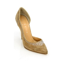 Stiletto Vizon Taşlı Süet Hakiki Deri Bayan Ayakkabı