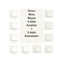 Ovivo Mina Beyaz 5 Adet Anahtar + 5 Adet Komütatör
