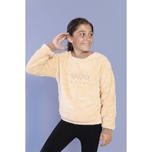Toontoy Kız Çocuk Nakışlı Peluş Sweatshirt Bej