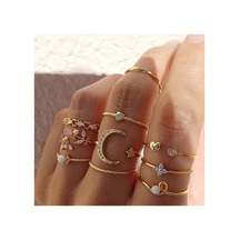 Ay Yıldız 10 Parça Tasarım Gold Altın Taşlı Yüzük Seti