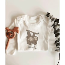İmaj Tuğbababy Chill Out Sloth Uzun Kol Çıtçıtlı Organik Bebek Body Beyaz