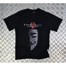 Stoned&Fame V For Vendetta Baskılı Unisex %100 Pamuk Siyah T-shirt SIYAH