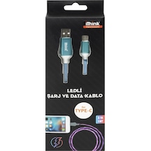 İthink K80C Usb To Type-c Led Işıklı Kablo Mavi