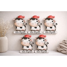 Kişiye Özel Sevimli İnek Magnet 5x5 Cm Mdf İsimlik