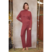 Monamise Kadın Balıkçı Yaka Çizgi Desenli Alt Üst Takım 21133 Kiremit