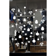 Yılbaşı Vitrin Süsü, Çiçek Ve Yıldız Temalı Hediye Paketi Desenli Cam Duvar Sticker, Yılbaşı Ev Vitrin Stic Çok Renkli