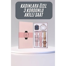 Akıllı Saat 3 Kordonlu Ve Aksesuarlı Bayanlar Için Şık Rose Renk - Lisinya