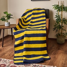 Soft Çizgili Pamuklu Tv Battaniyesi - Sarı / Lacivert - 130x170 Cm Çok Renkli
