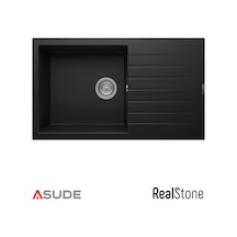 Realstone P014 Laodikya Damlalıklı Granit Evye 860 500mm Siyah