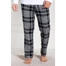 Mecit Pijama Mecit 3026 Beyaz Ekoseli Erkek Kalın Tek Alt Pijama Beyaz