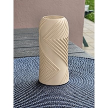Bezos 3d Baskı Vector Vazo - Geometrik Çizgili Dekoratif Vazo-bej Pro