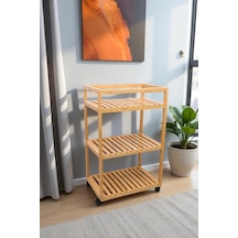Digithome Bambu 3 Raflı Tekerlekli Sunum Servis Arabası Mutfak Rafı Sehpa Banyo Rafı Db-0029 Kahverengi
