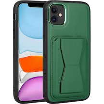 Thegencoo İphone 11 Uyumlu Kartlıklı Standlı Pu Deri Tgco Memo Kılıf-koyu Yeşil