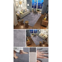 Raschel Carpet Kesme Yolluk Kaymaz Taban Yumuşak Peluş Halı Koyu Gri