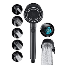 Siyah Pervaneli Turbo Fan 5 Fonksiyonlu Su Tasarruflu Duş Başlığı Simli