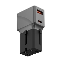 Travelworld Universal 1 Adet 25w Type-c Ve 1 Adet 18w Usb 3.0 Çıkışlı Hızlı Şarj Aleti - Koyu Gri