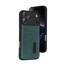 Apple iPhone Uyumlu 17 Pro Max Sara Kartvizitli Deri Kılıf - Yeşil Çr