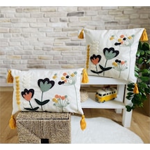 Swita Home Çiftli Kombin Punch İşlemeli Kırlent Kılıfı Panç Ekru