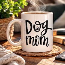 Dog Mom Yazılı Porselen Kupa Model 180 Köpek Severlere Özel Tasarım Kahve Kupası Sevimli Pati Desenli Hediye Kupa Diğer