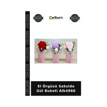 El Örgüsü Saksida Gül Buketi Hediyelik Eşya Ev Dekorasyonu Dekor Aksesuar