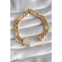 Gold Renk Zirkon Taşlı Zincir Vıp Exclusive Seri Gurmet Model Kadın Çok Renkli