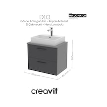 D10 Next Lavabo Dolabı İki Çekmeceli 65 Cm Gri Gövde Antrasit Kapak Beyaz