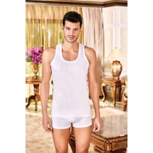 Tutku Berrak 1004 Model Erkek Beyaz 6'lı Paket %100 Pamuk Klasik Penye Atlet Beyaz