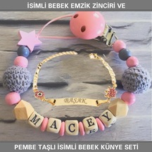 Sahi Aksesuar İsimli Bebek Emzik Zinciri ve İsimli Bebek Künye Seti BEZYI312 Mavi